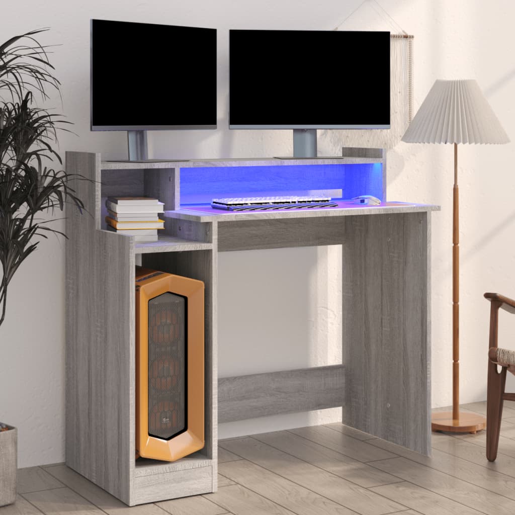 vidaXL Desk with LED lighting 97x45x90 cm engineered wood white
