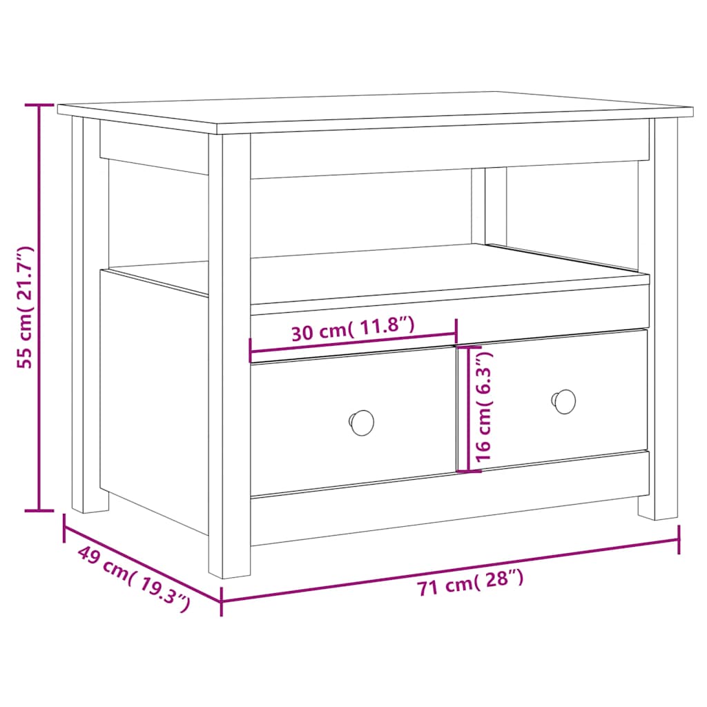 vidaXL Salontafel 71x49x55 cm massief grenenhout