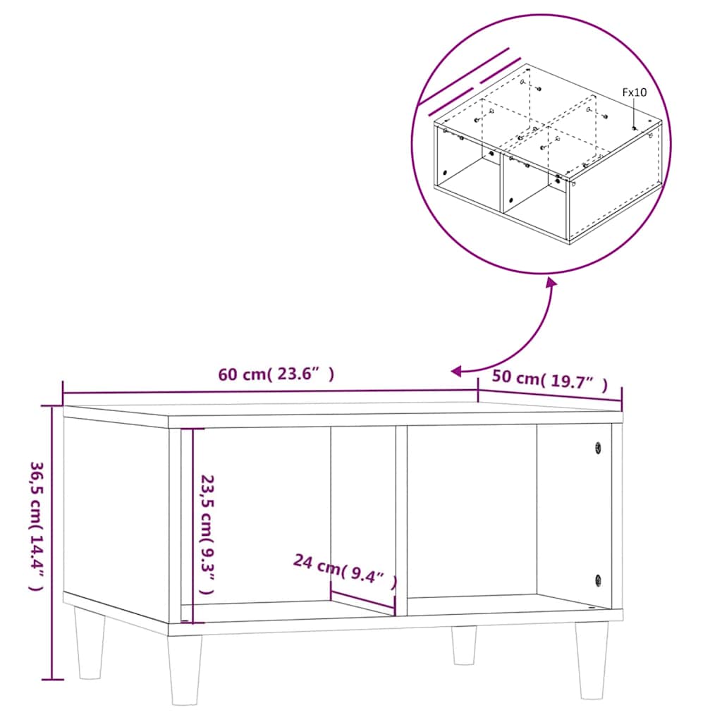 vidaXL Salontafel 60x50x36,5 cm bewerkt hout wit