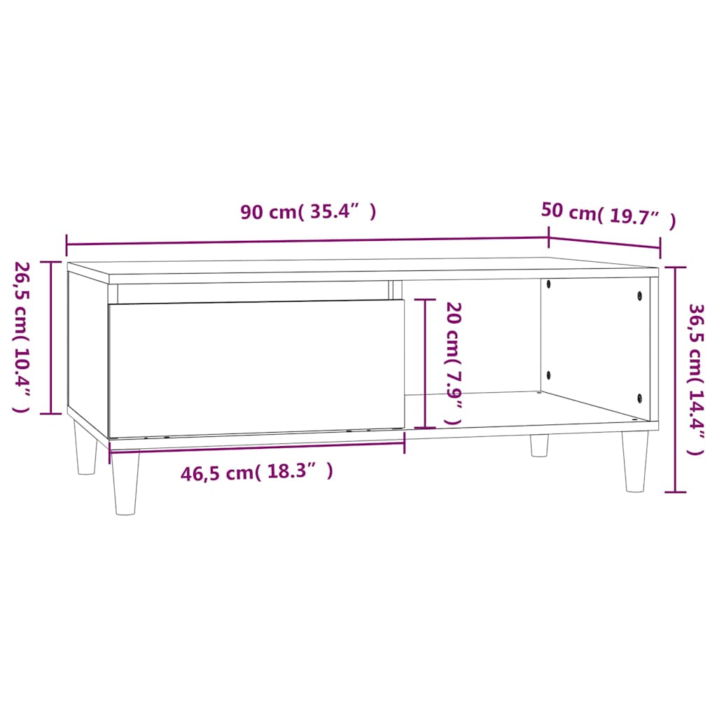 vidaXL Salontafel 90x50x36,5 cm bewerkt hout wit
