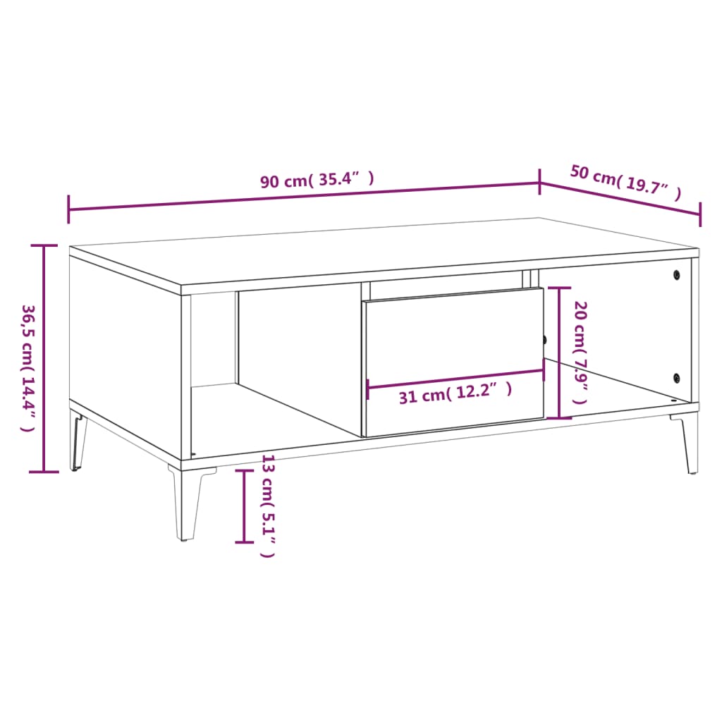 vidaXL Coffee table 90x50x36.5 cm engineered wood white