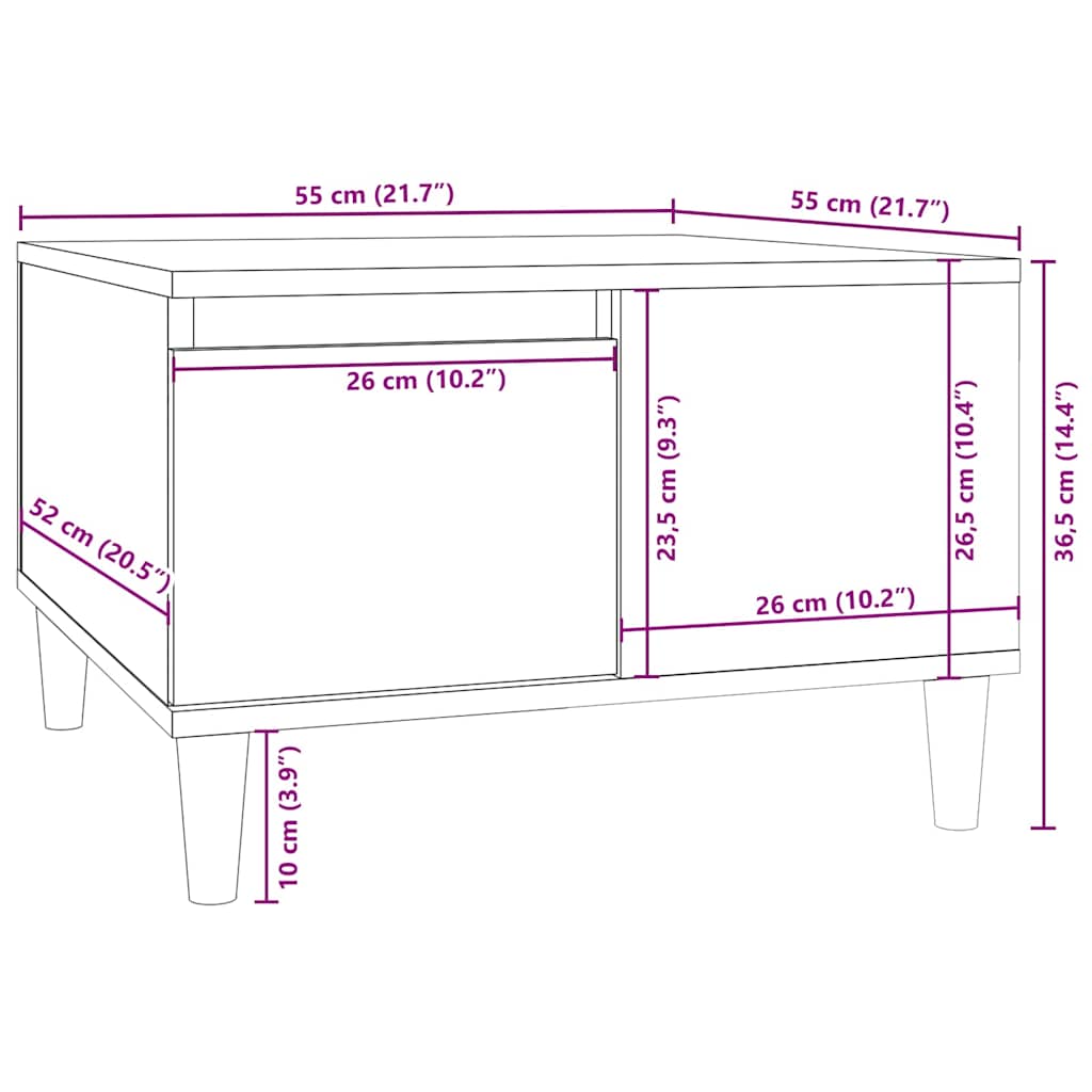 vidaXL Salontafel 55x55x36,5 cm bewerkt hout wit