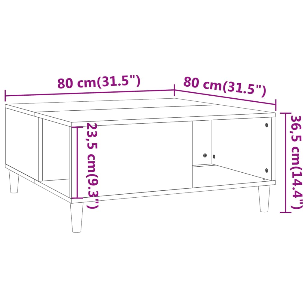 vidaXL Salontafel 80x80x36,5 cm bewerkt hout wit