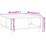 vidaXL Salontafel 80x80x36,5 cm bewerkt hout wit