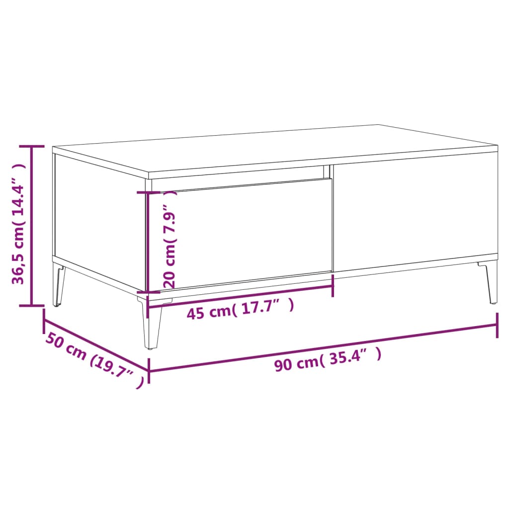 vidaXL Salontafel 90x50x36,5 cm bewerkt hout wit