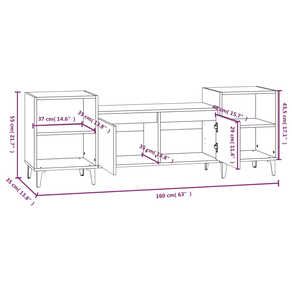 vidaXL Tv-meubel 160x35x55 cm bewerkt hout wit