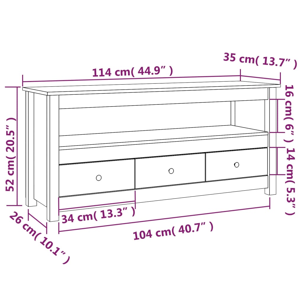 vidaXL Tv-meubel 114x35x52 cm massief grenenhout