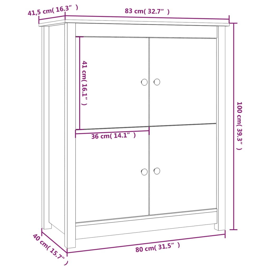 vidaXL Dressoir 83x41,5x100 cm massief grenenhout