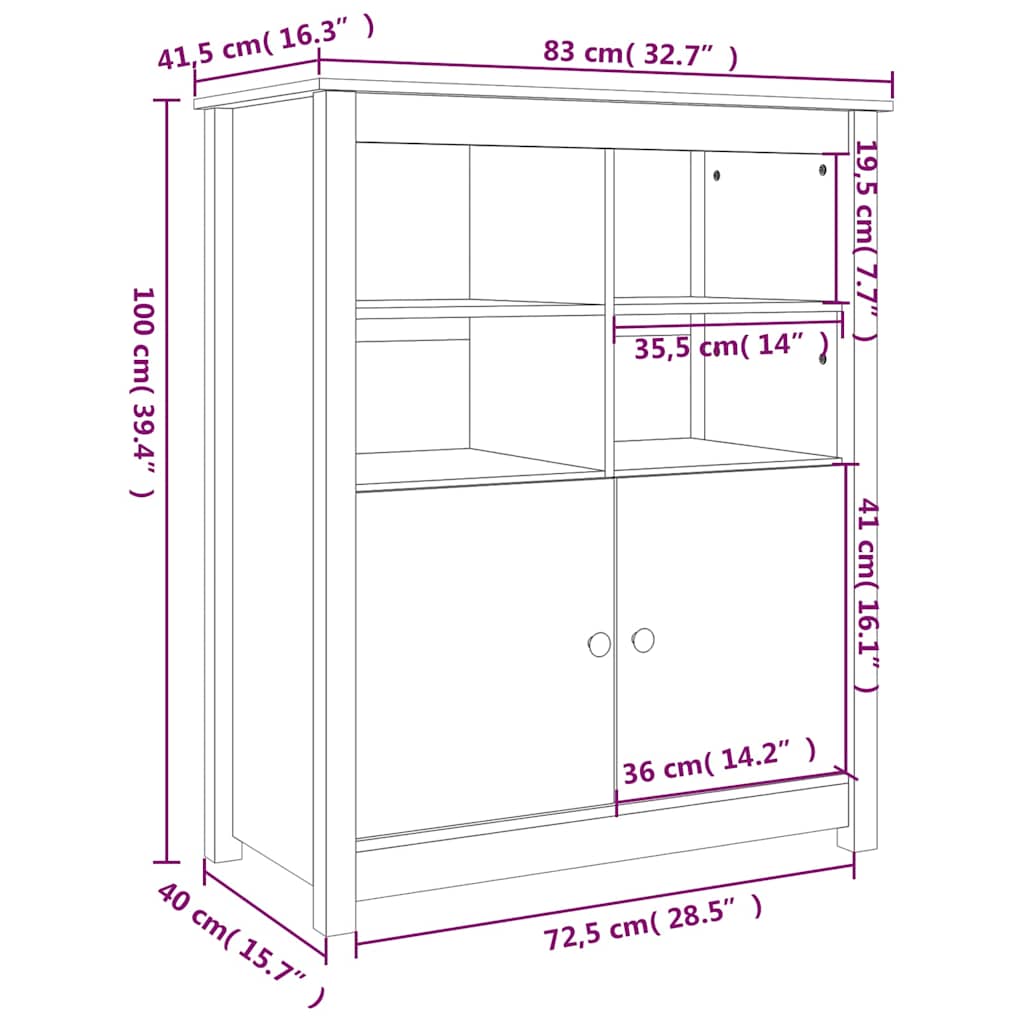 vidaXL Dressoir 83x41,5x100 cm massief grenenhout grijs