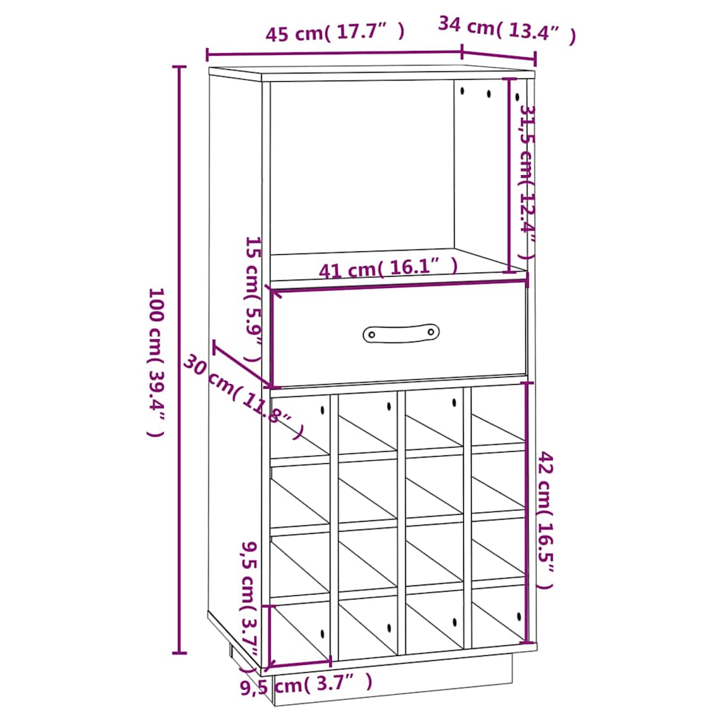 vidaXL Wijnkast 45x34x100 cm massief grenenhout