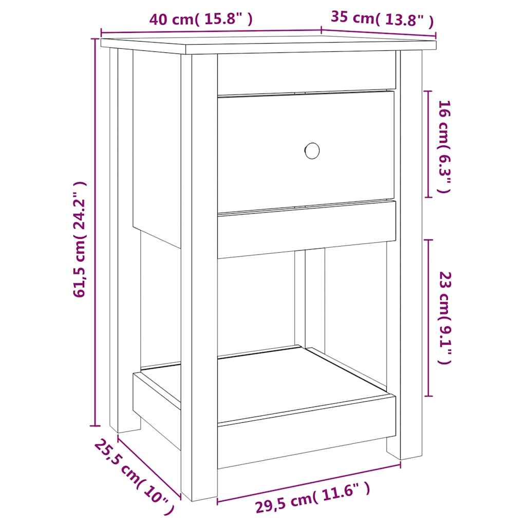 vidaXL Nachtkastjes 2 st 40x35x61,5 cm massief grenenhout