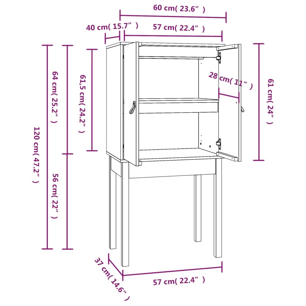 vidaXL Tall Cabinet 60x40x120 cm Solid Pine White