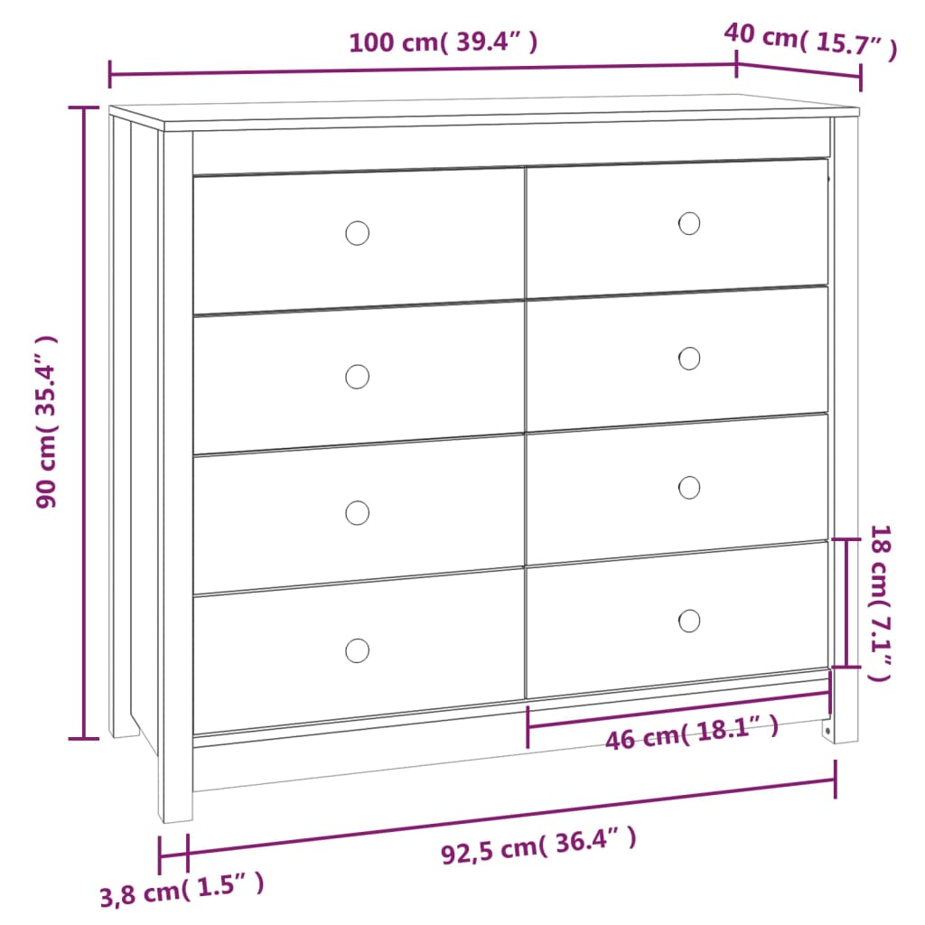 vidaXL Dressoir 100x40x72 cm massief grenenhout