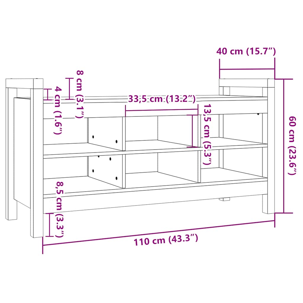 vidaXL Halbankje 80x40x60 cm massief grenenhout