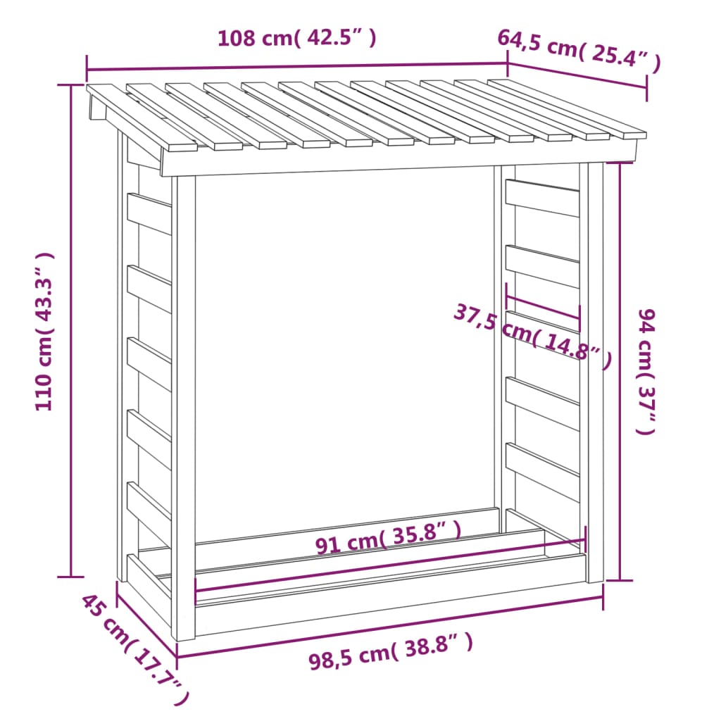 vidaXL Haardhoutrek 108x64,5x110 cm massief grenenhout