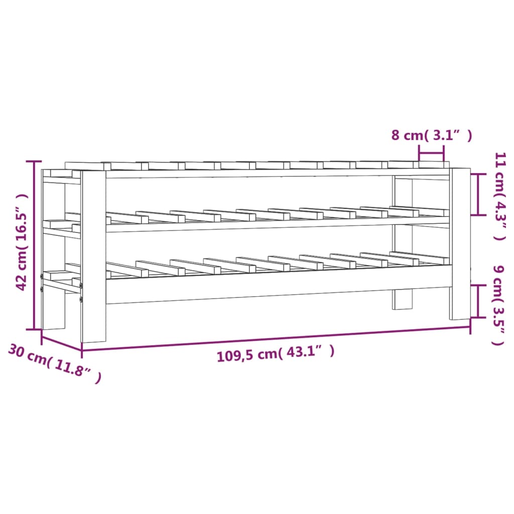vidaXL Wine Rack 109.5x30x107.5 cm Solid Pine Wood