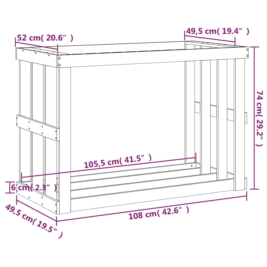 vidaXL Houtblokhouder 108x52x106 cm massief grenenhout