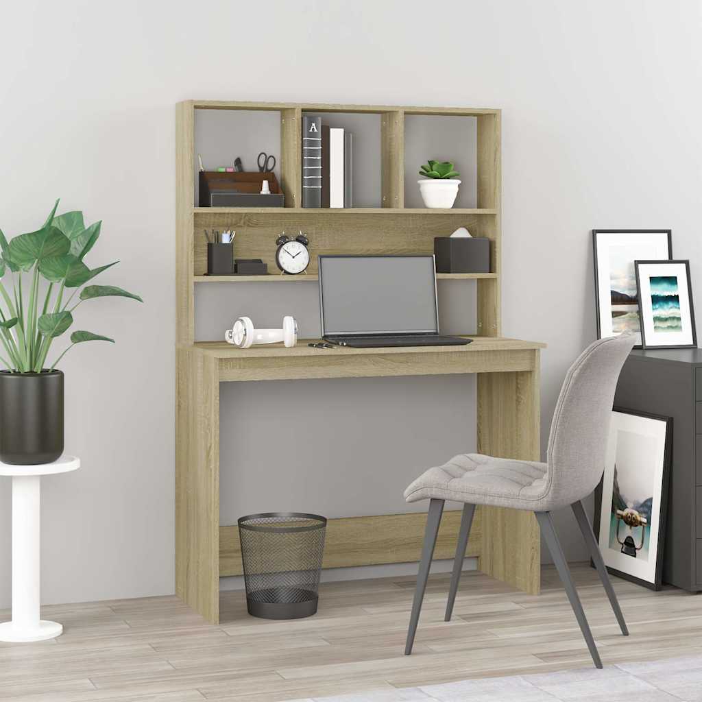 vidaXL Bureau met schappen 102x45x148 cm bewerkt hout wit