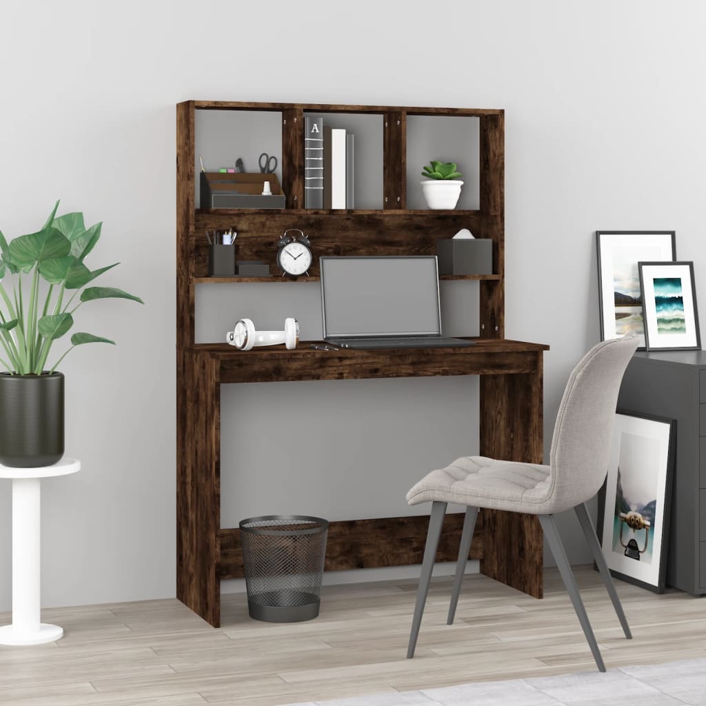 vidaXL Bureau met schappen 102x45x148 cm bewerkt hout wit