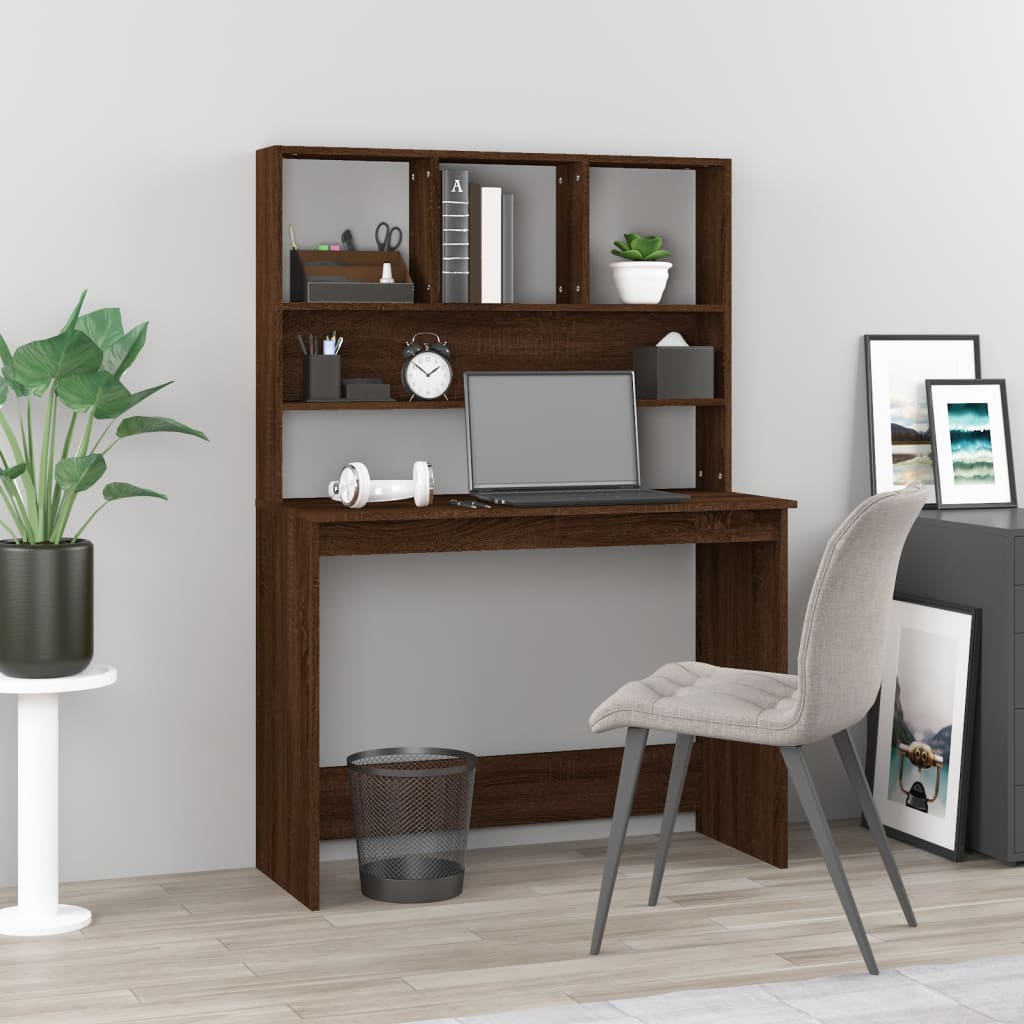 vidaXL Bureau met schappen 102x45x148 cm bewerkt hout wit
