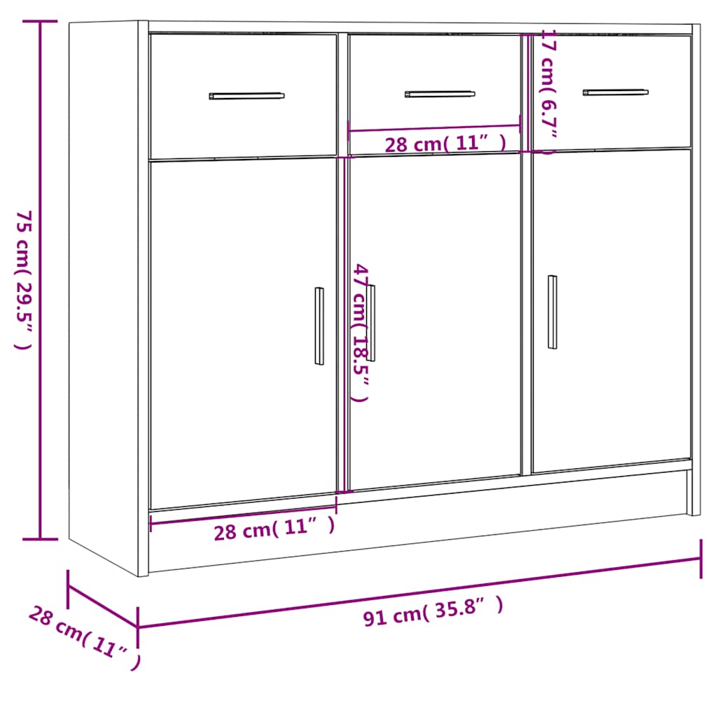 vidaXL Sideboard White 91x28x75 cm Engineered Wood