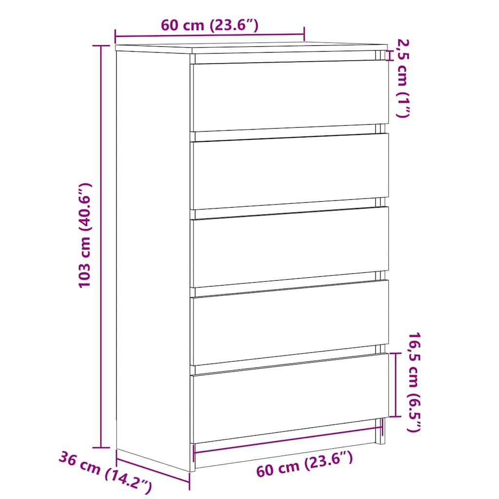 vidaXL Ladekast 60x36x103 cm bewerkt hout wit