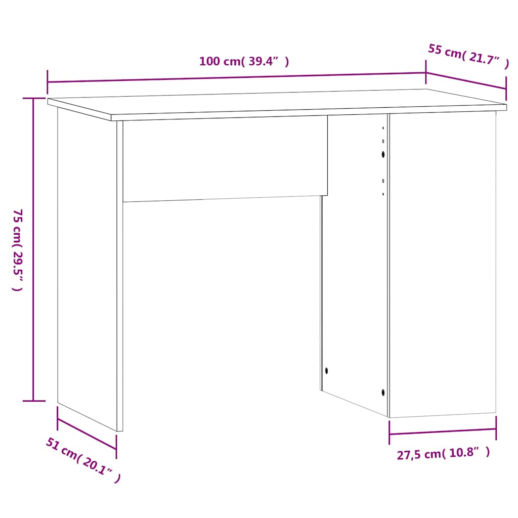 vidaXL Bureau 100x55x75 cm bewerkt hout wit