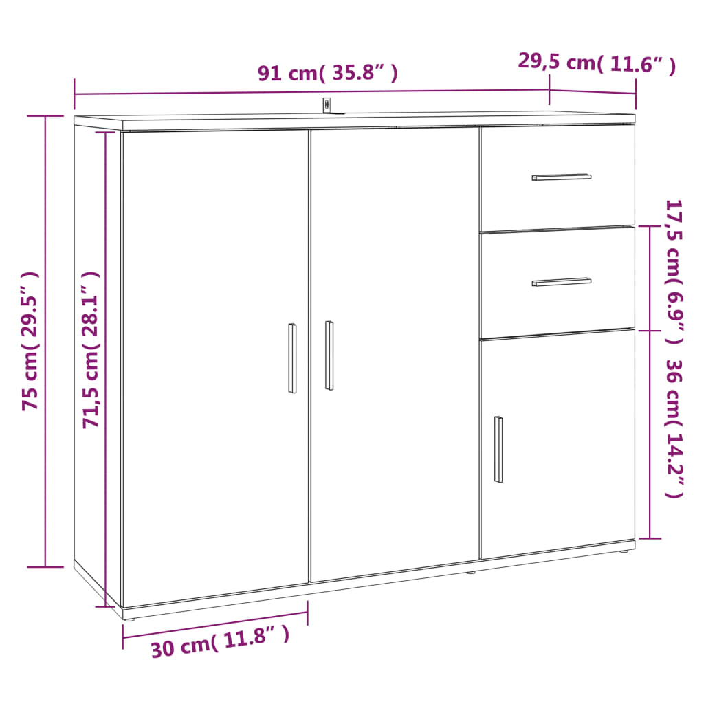 vidaXL Dressoir 91x29,5x75 cm bewerkt hout wit