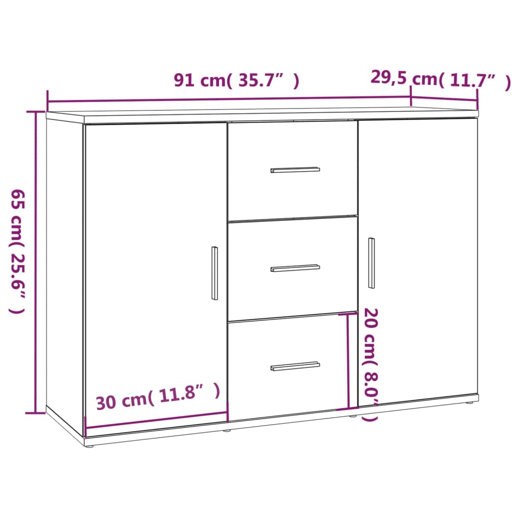 vidaXL Sideboard 91x29.5x65 cm engineered wood white