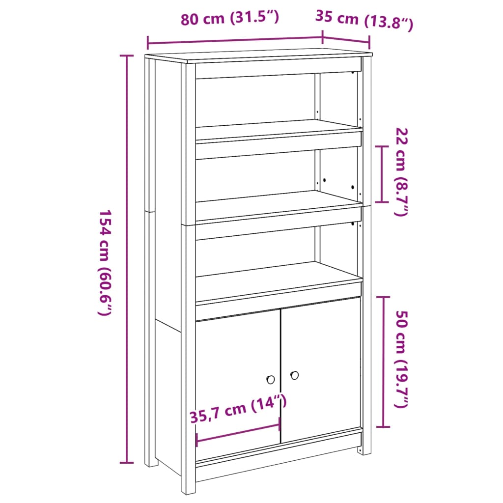 vidaXL Hoge kast 80x35x154 cm massief grenenhout