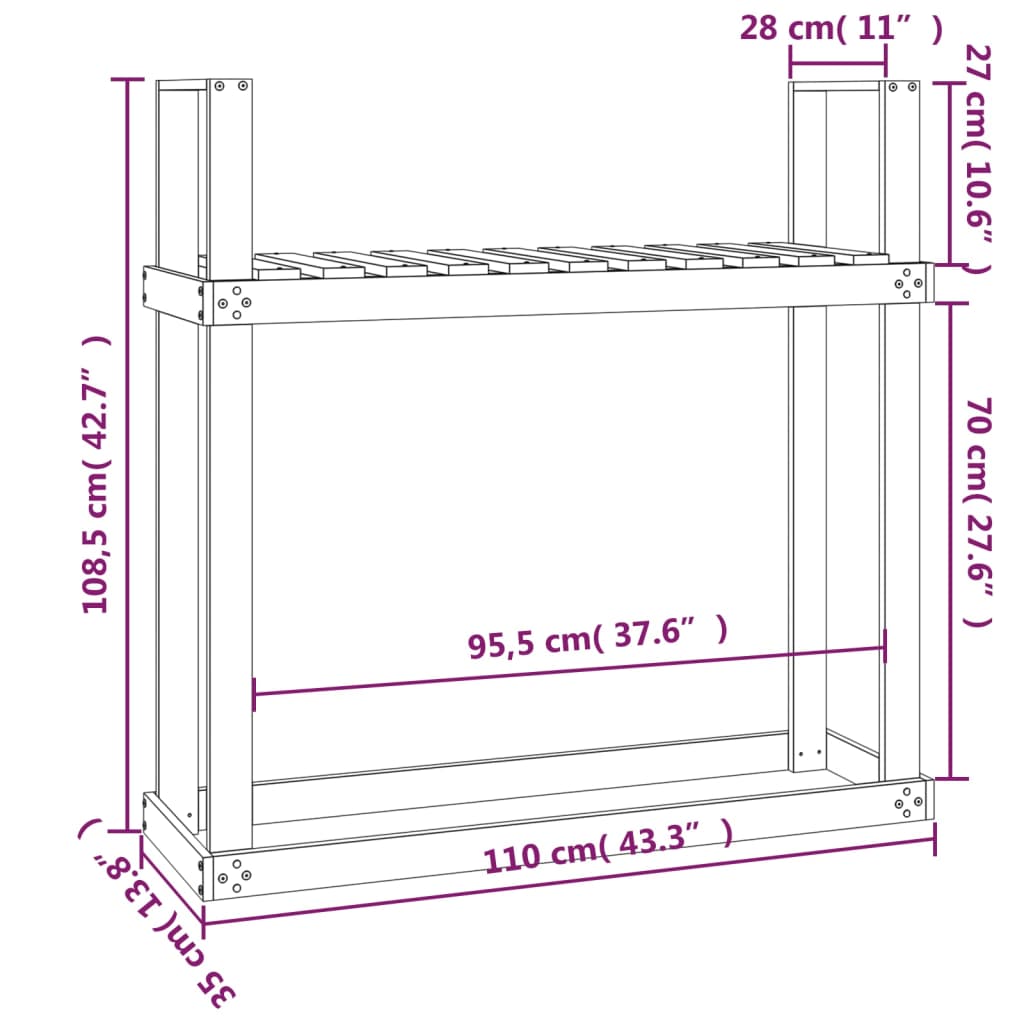 vidaXL Haardhoutrek 110x35x108,5 cm massief grenenhout