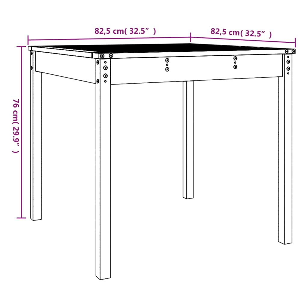 vidaXL Tuintafel 82,5x82,5x76 cm massief grenenhout