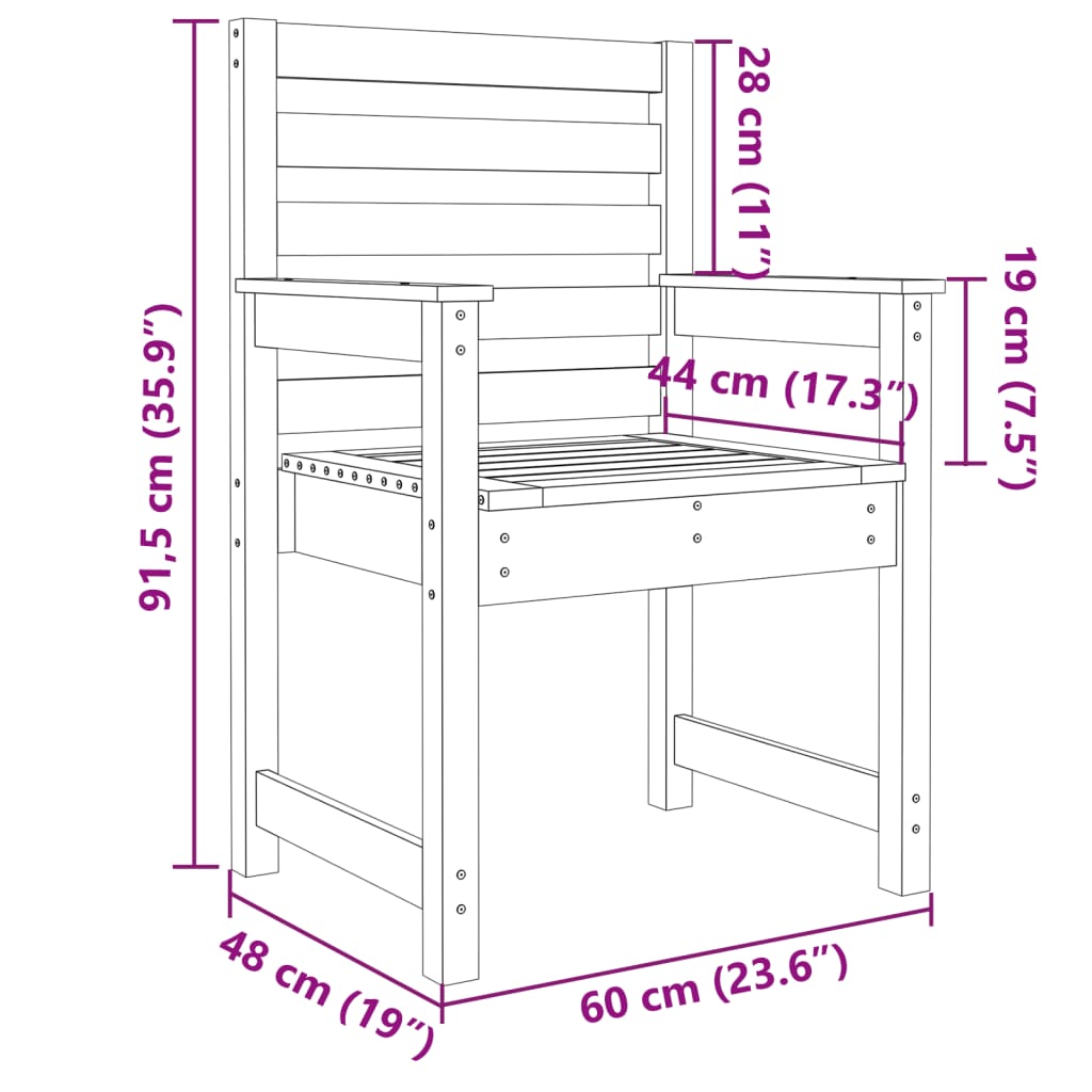 vidaXL Tuinstoelen 2 st 50x48x91,5 cm massief grenenhout