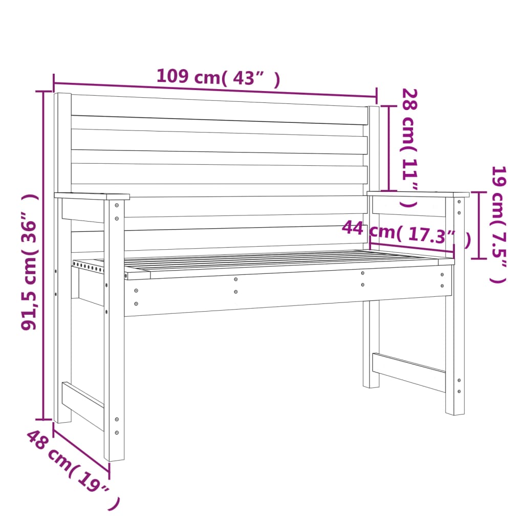 vidaXL Tuinbank 109x48x91,5 cm massief grenenhout