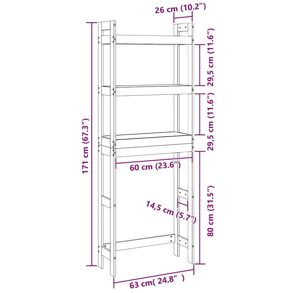 vidaXL Toiletrek 63x26x171 cm massief grenenhout