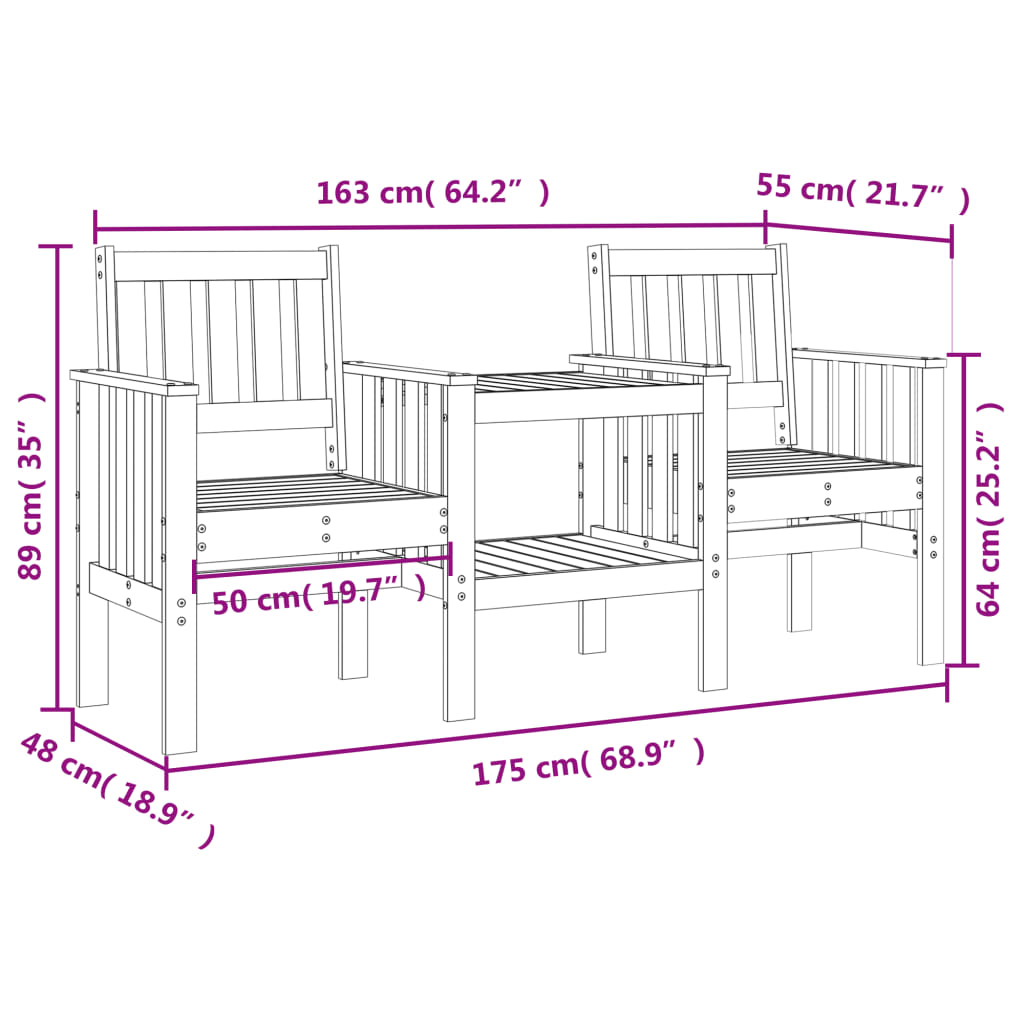 vidaXL Tuinbank met tafel 2-zits massief grenenhout