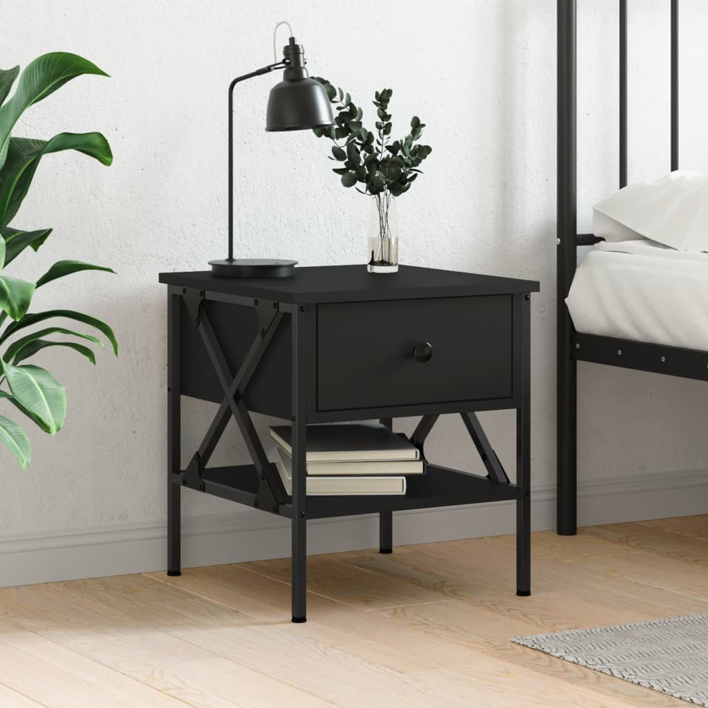 vidaXL Bedside cabinet 40x42x45 cm engineered wood black