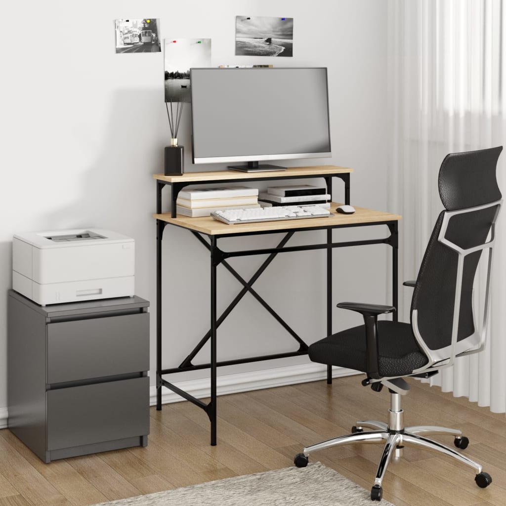 vidaXL Bureau 100x50x90 cm bewerkt hout en ijzer sonoma eikenkleur