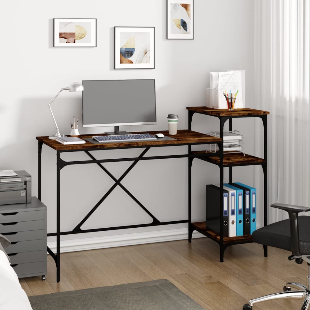 vidaXL Bureau schappen 135x50x90 bewerkt hout en ijzer sonoma eiken