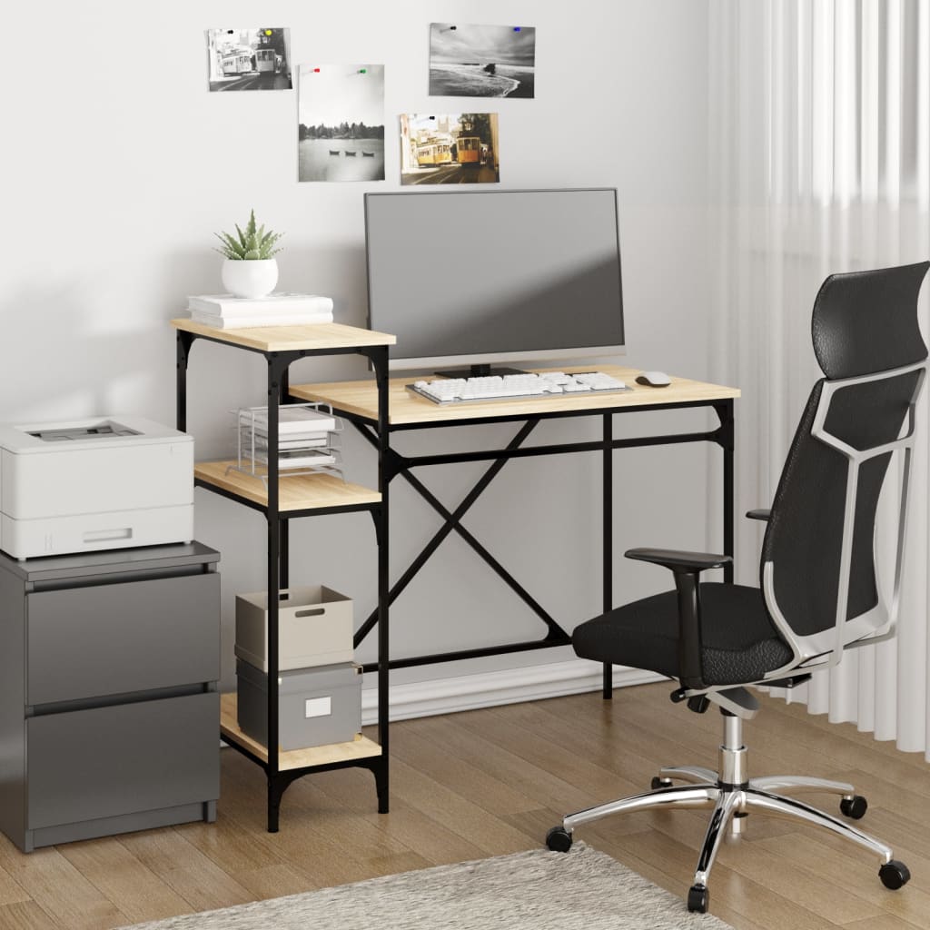 vidaXL Bureau schappen 135x50x90 bewerkt hout en ijzer sonoma eiken