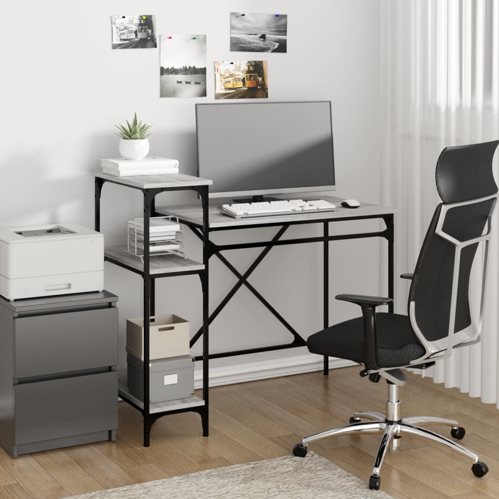 vidaXL Bureau schappen 135x50x90 bewerkt hout en ijzer sonoma eiken