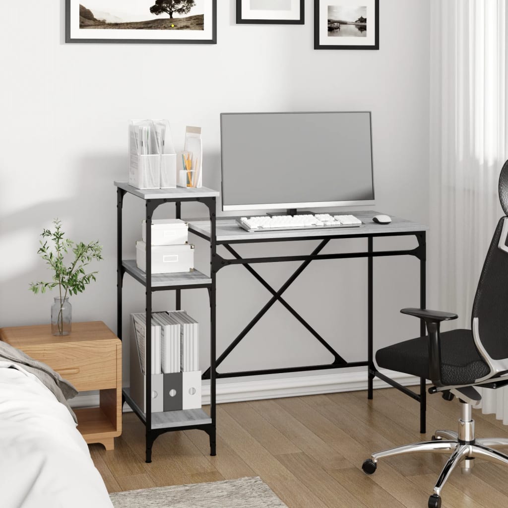 vidaXL Bureau schappen 135x50x90 bewerkt hout en ijzer sonoma eiken