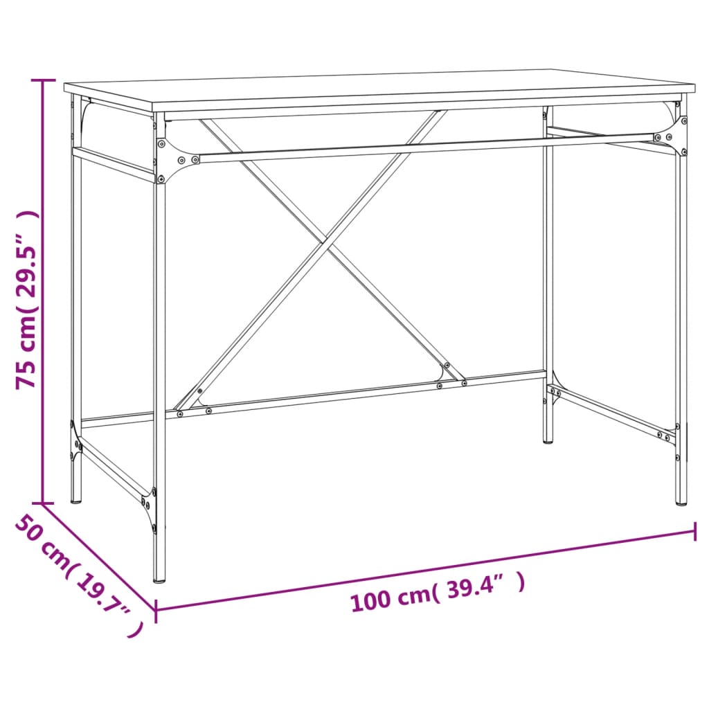 vidaXL Bureau 100x50x75 cm bewerkt hout en ijzer zwart