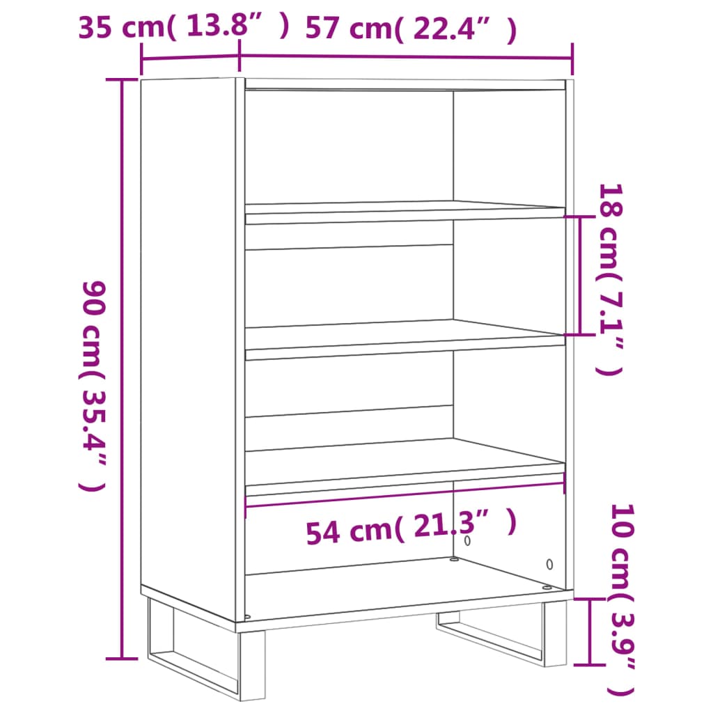 vidaXL Hoge kast 57x35x90 cm bewerkt hout wit