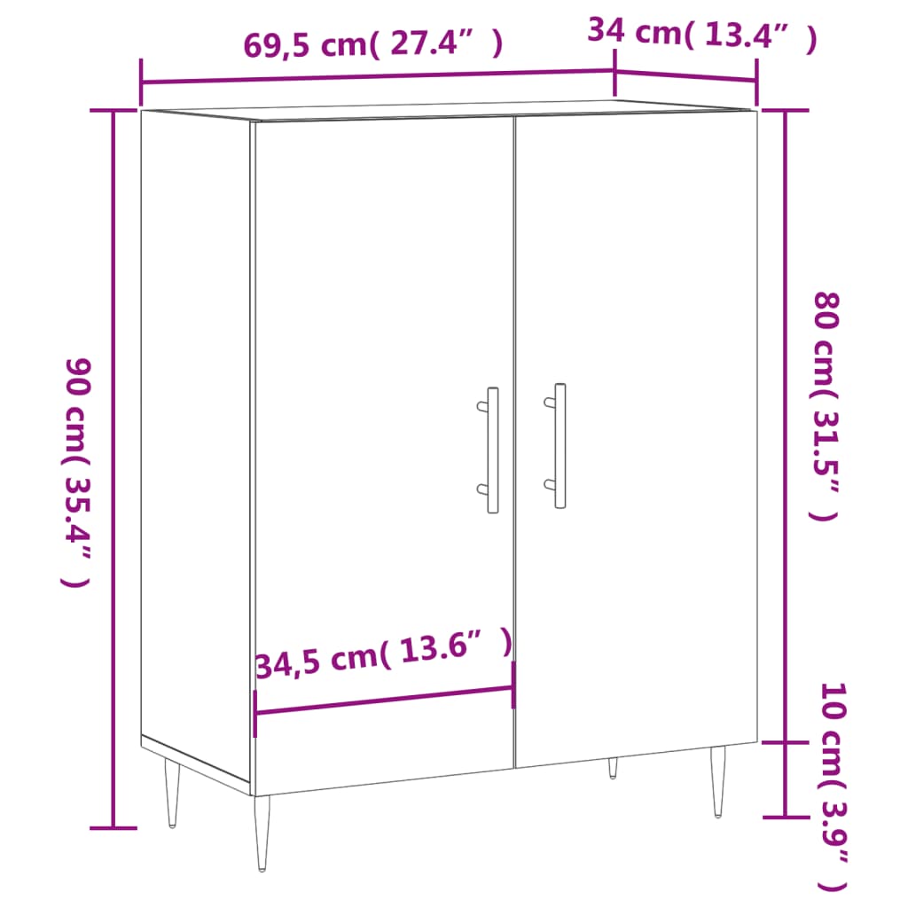 vidaXL Dressoir 69,5x34x90 cm bewerkt hout hoogglans wit