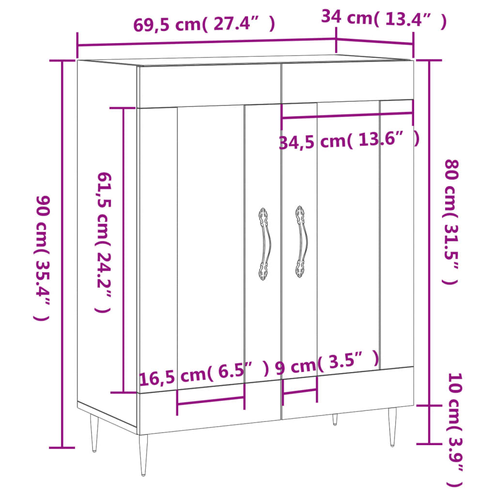 vidaXL Dressoir 69,5x34x90 cm bewerkt hout zwart