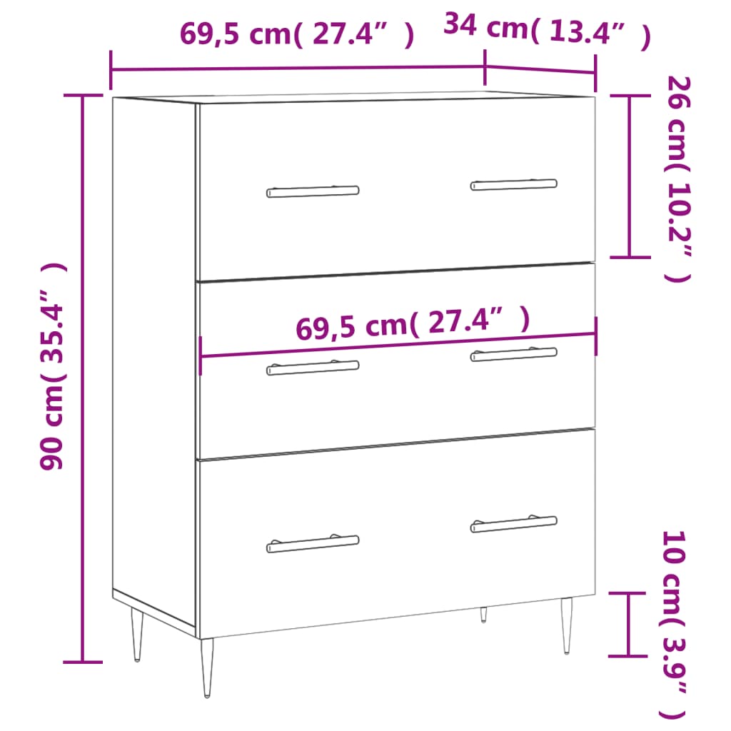 vidaXL Dressoir 69,5x34x90 cm bewerkt hout betongrijs