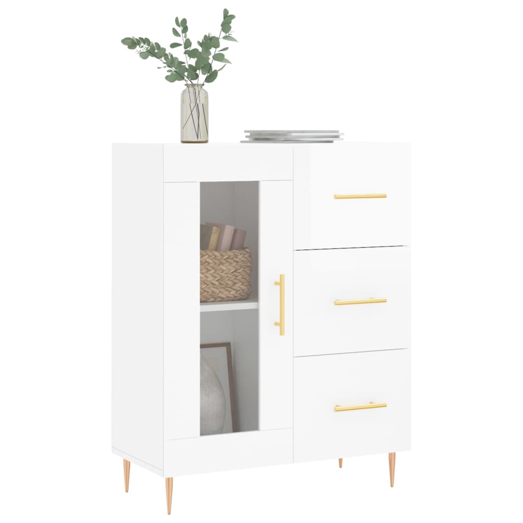 vidaXL Dressoir 69,5x34x90 cm bewerkt hout hoogglans wit