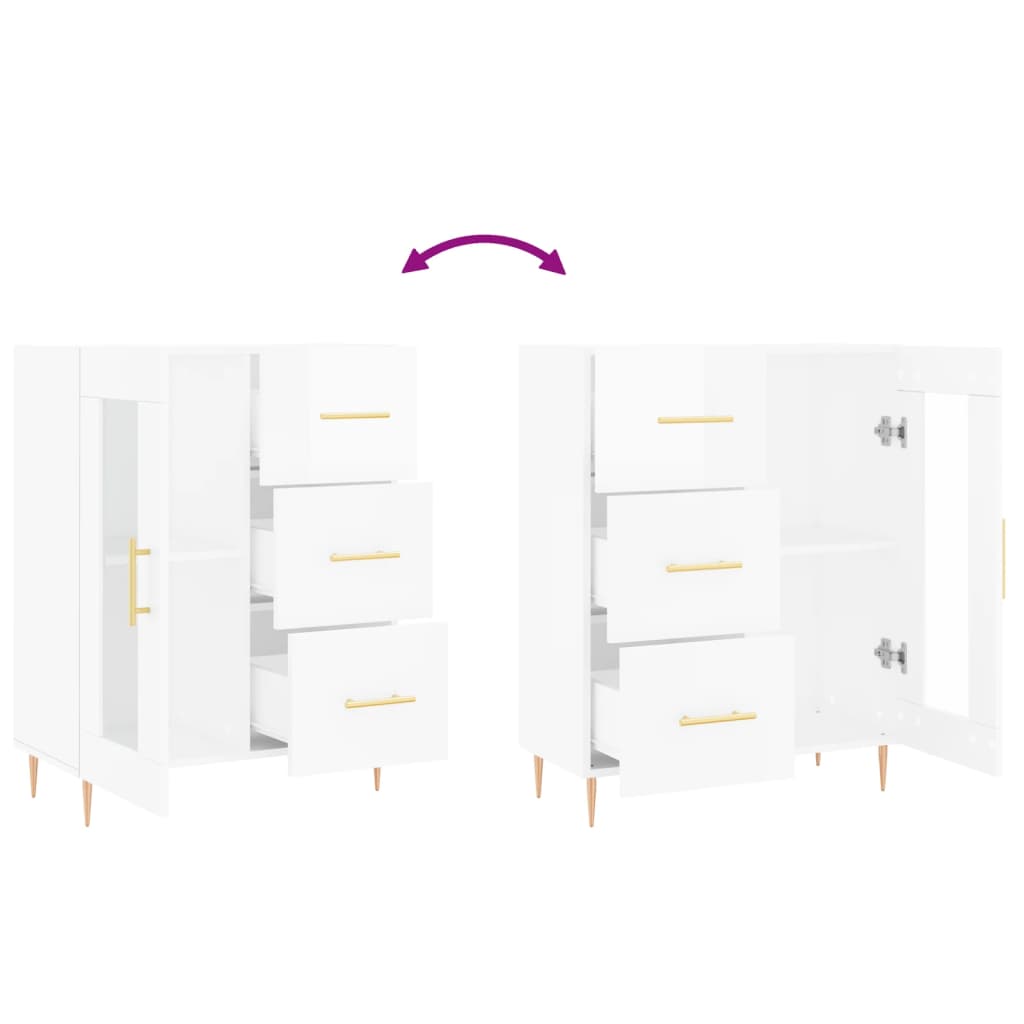 vidaXL Dressoir 69,5x34x90 cm bewerkt hout hoogglans wit