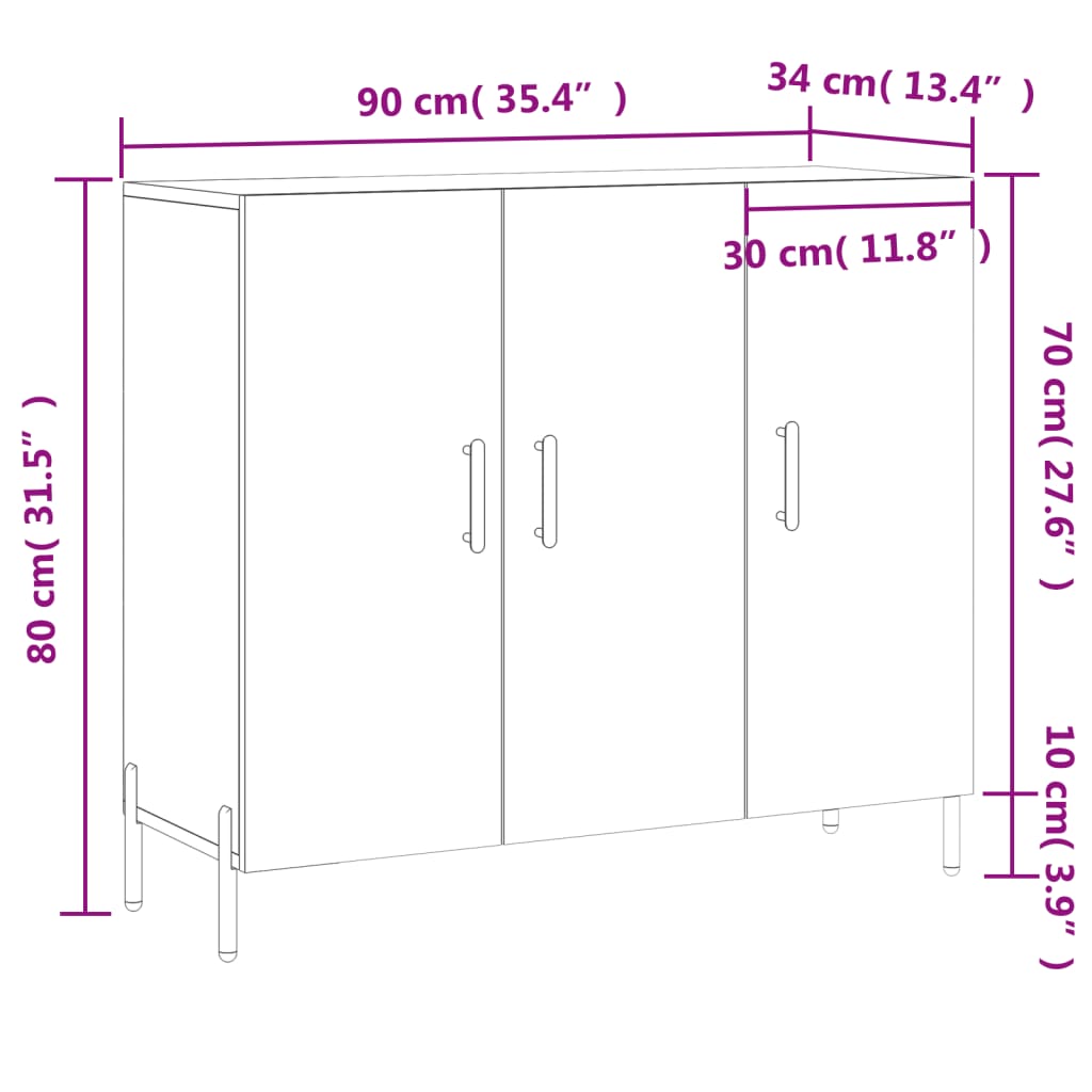 vidaXL Dressoir 90x34x80 cm bewerkt hout wit